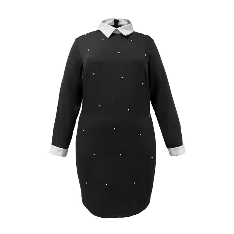 Elegant Contrast Color Beaded Dress with Long Sleeves