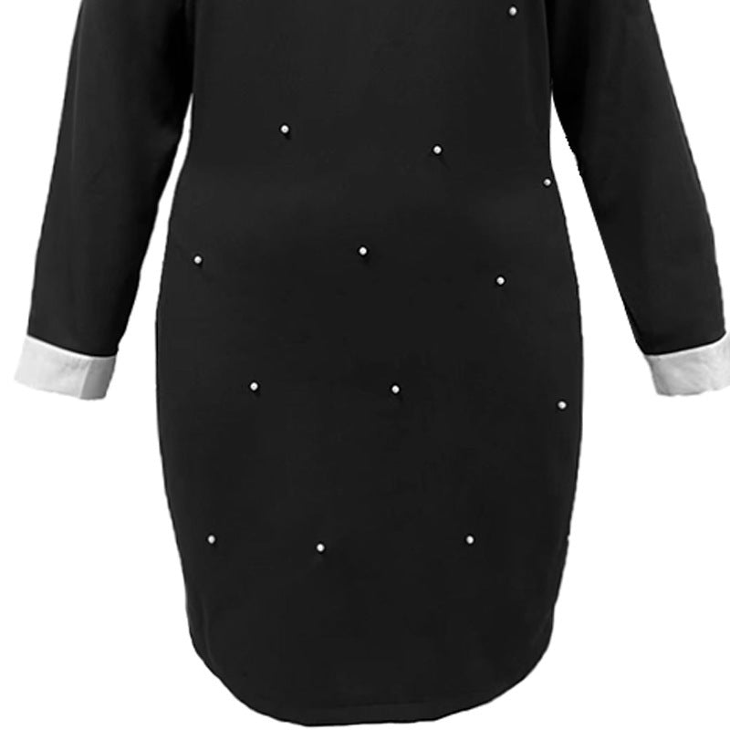 Elegant Contrast Color Beaded Dress with Long Sleeves