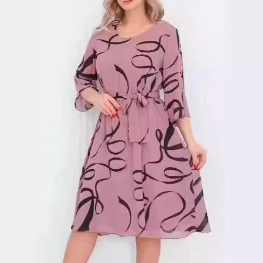 Women's Plus Size Printed Casual Loose Half Sleeve Long Dress