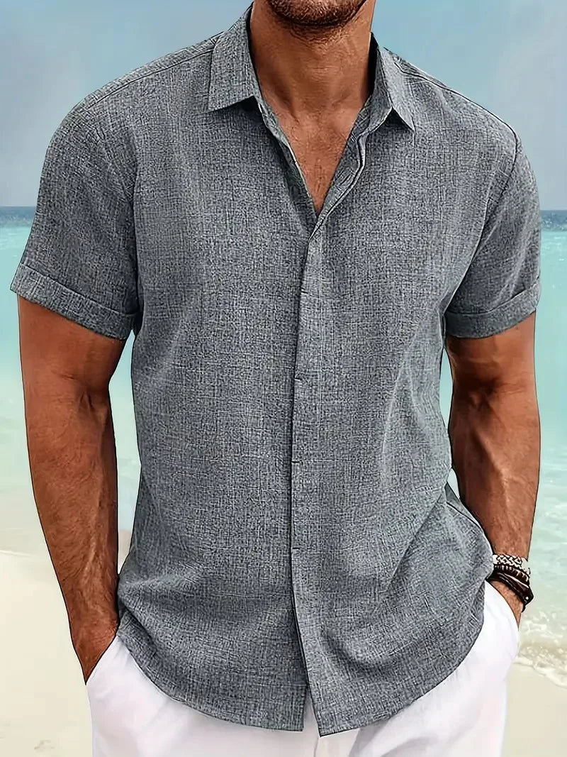 Men's Short Sleeve Shirt Solid Color Lapel Summer Casual