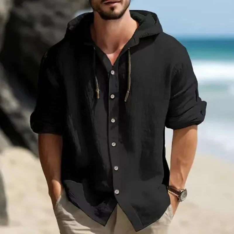 Summer linen shirt streetwear long sleeve men's clothing