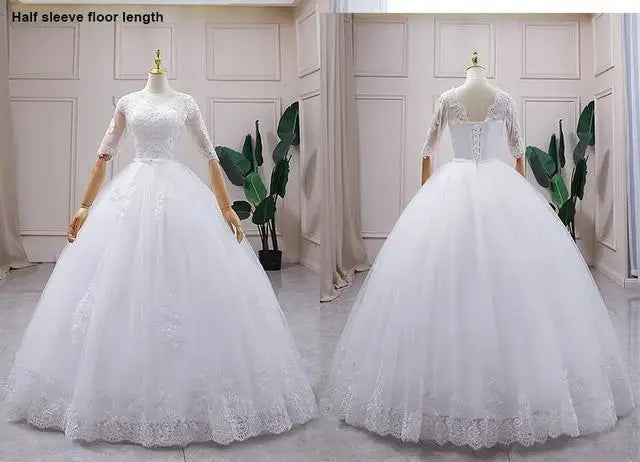 Robe de mariée à manches longues et col en V avec traîne de princesse robes de mariée classiques