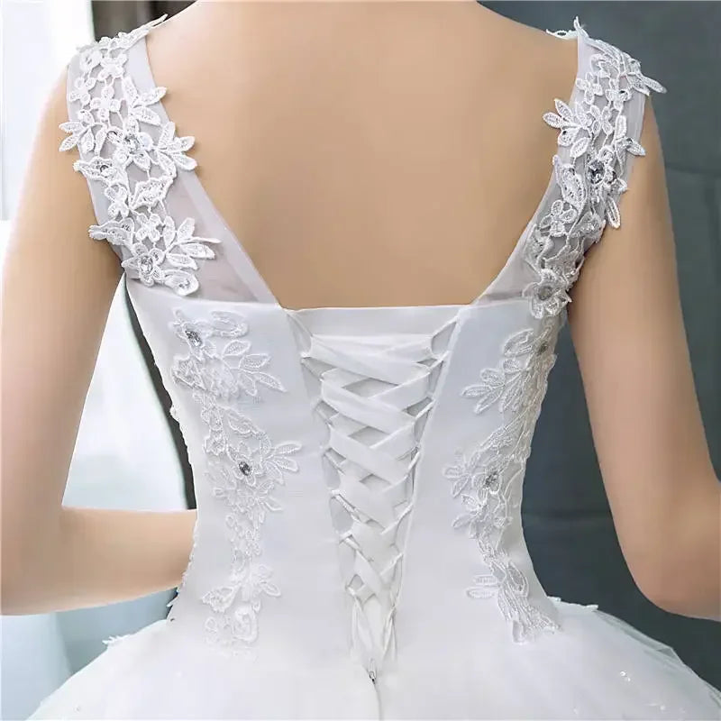 Robes de mariée blanc pur col en V avec des paillettes sans manches longueur au sol grande taille