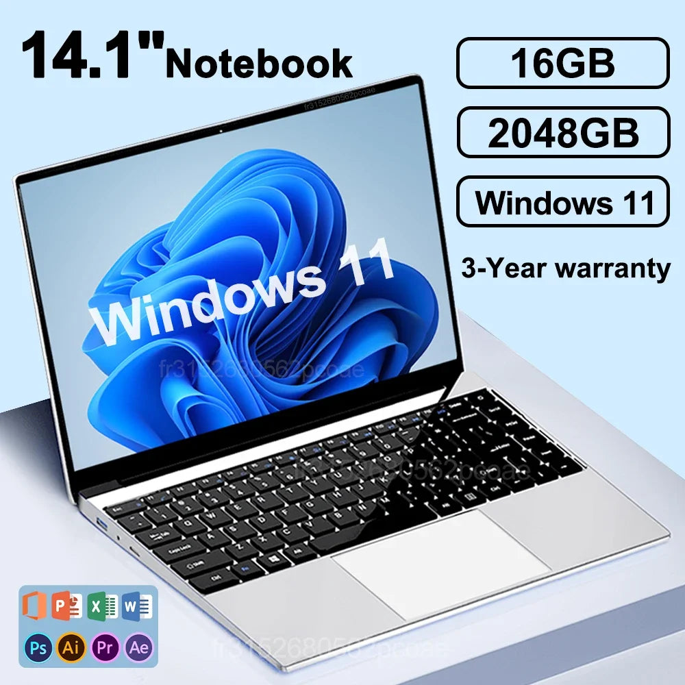 14.1 inch Ultra Slim Laptop 16GB RAM 2TB SSD Intel N3700 Gaming Desktop Computer 1920x1080 Display Windows 11 Pro