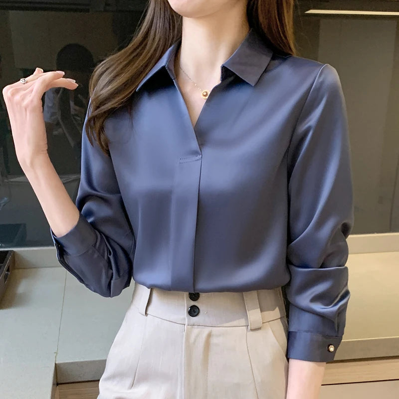 Women's long sleeve satin shirt