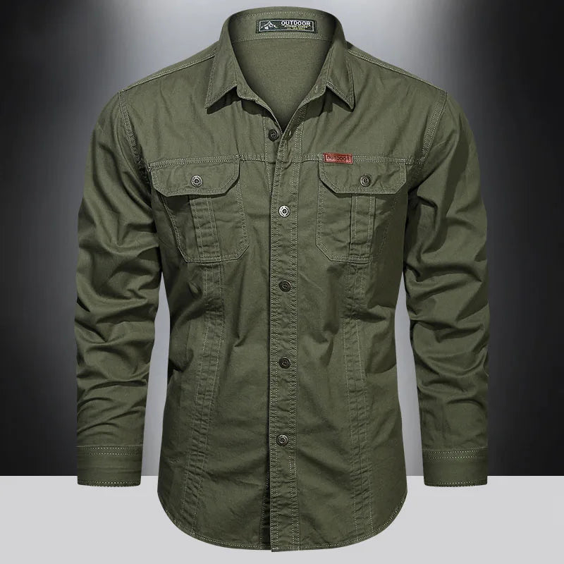 Chemise Cargo Hommes Long Sleeve Casual Cotton Shirts Haute qualité Camisa Militar Sur-shirt