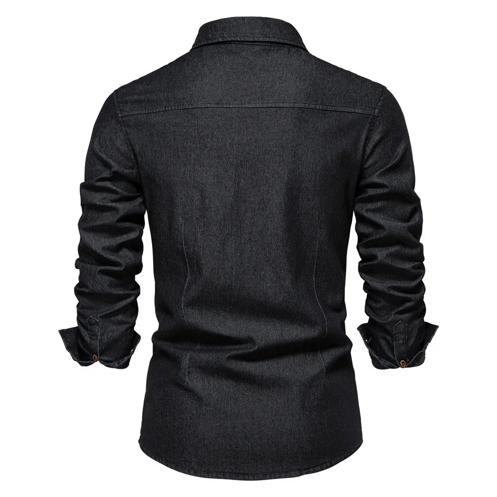 100% Cotton Men's Shirt Denim Jeans Long Sleeve