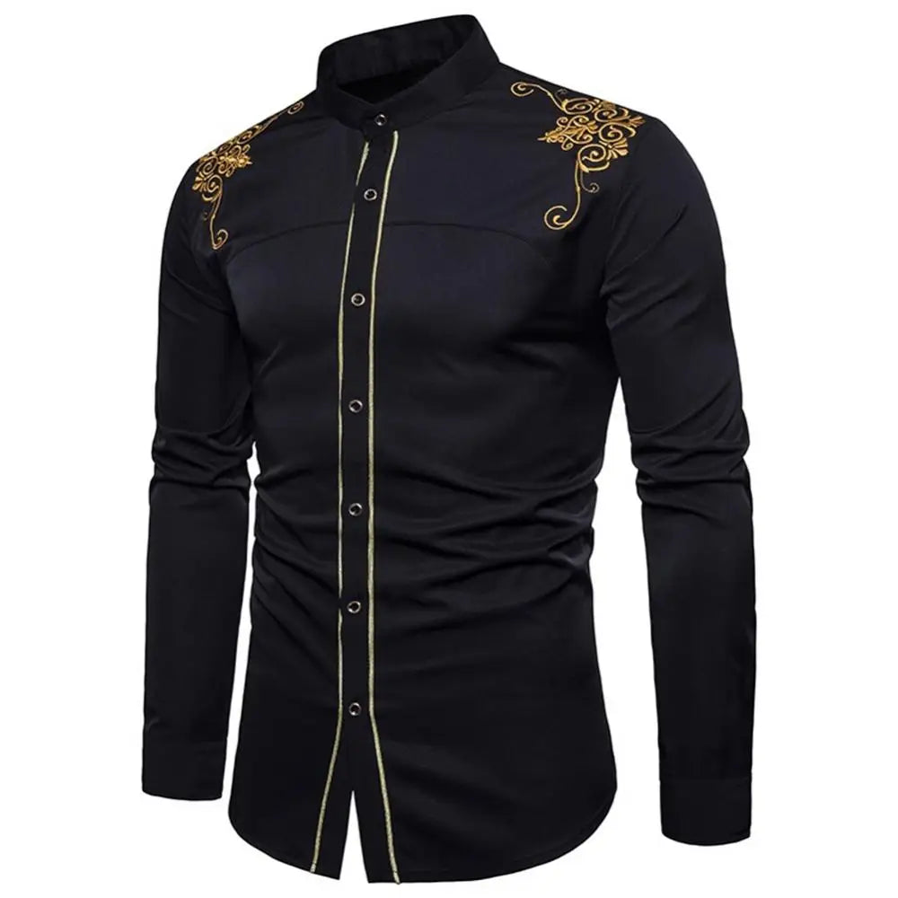 Gold Embroidery Shirts Men New Mens Shirts Button Closure