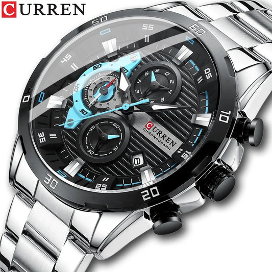 Montres en acier inoxydable CURREN pour hommes, cadran lumineux créatif et tendance avec horloge chronographe, montres-bracelets décontractées pour hommes