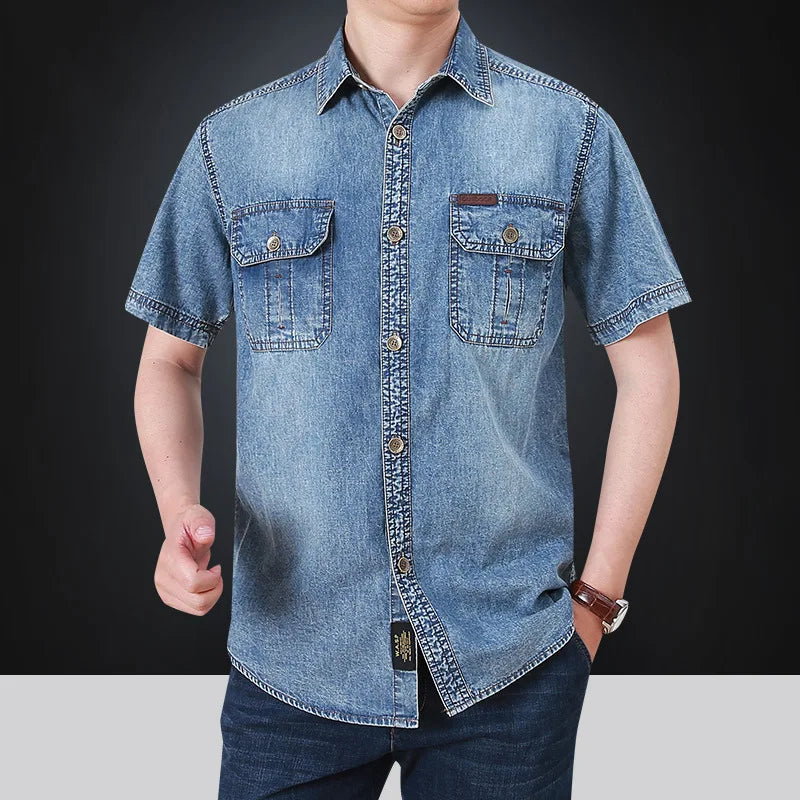 Men's denim jeans shirt vasual vhemise blue washed