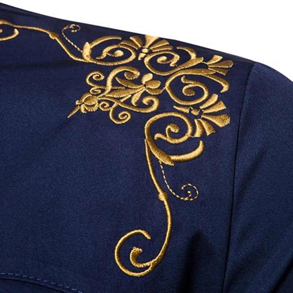 Gold Embroidery Shirts Men New Mens Shirts Button Closure