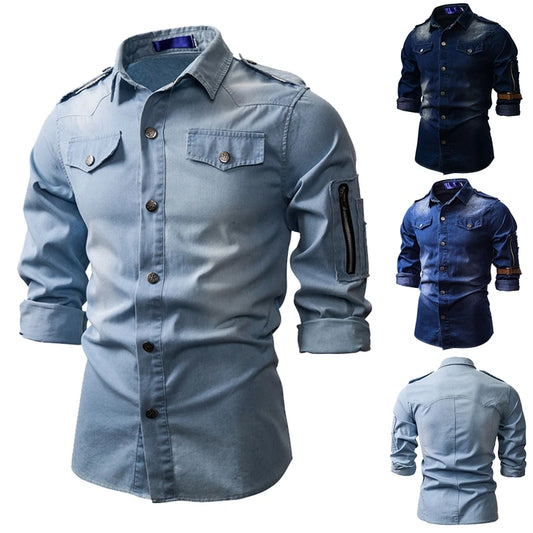 Chemise denim jeans hommes mode Casual