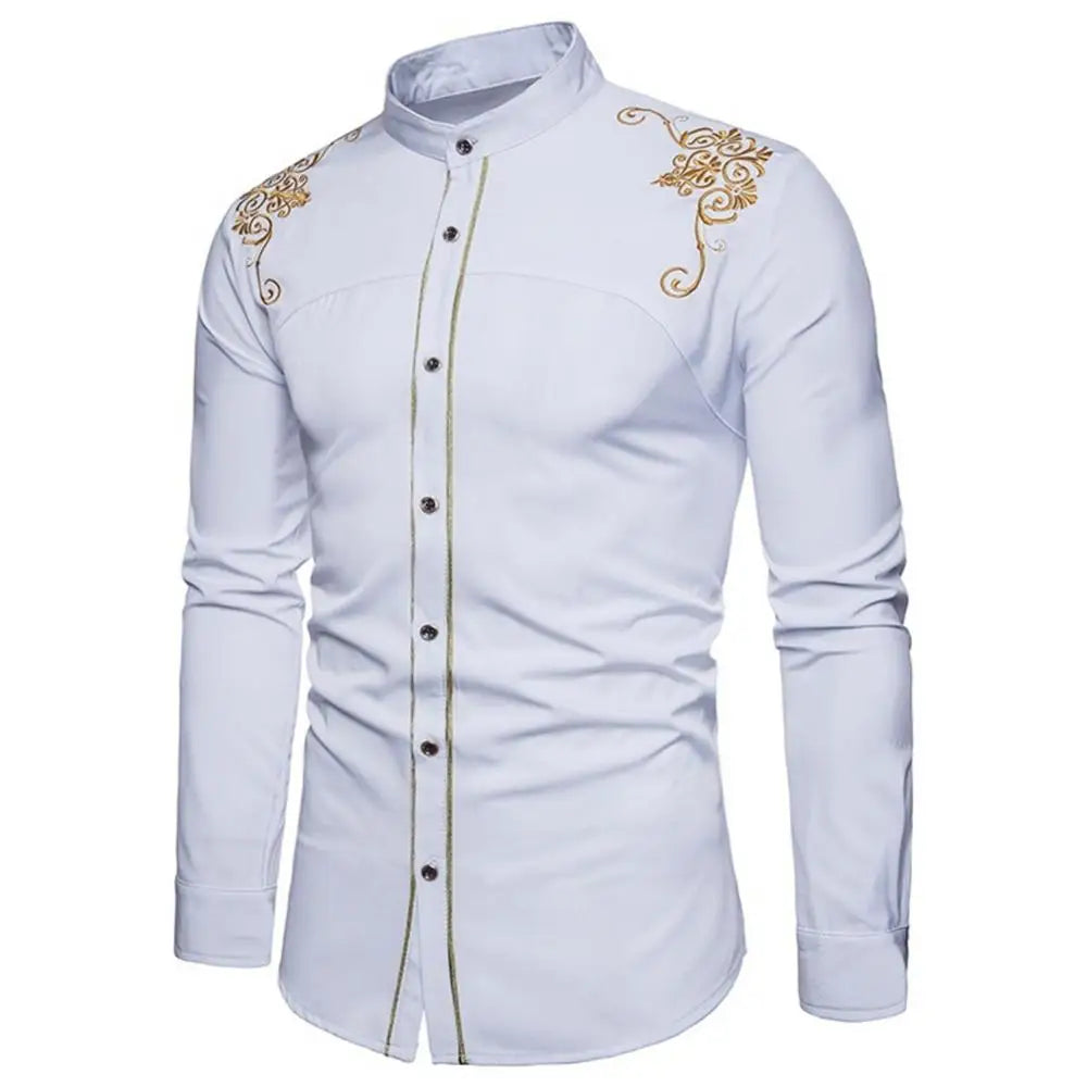 Gold Embroidery Shirts Men New Mens Shirts Button Closure