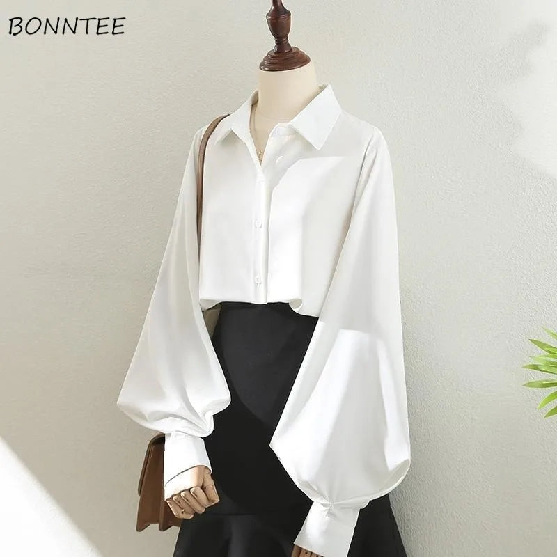 Blouse Tops Women White Black Long Sleeve Autumn Winter Basic Chic Design Female