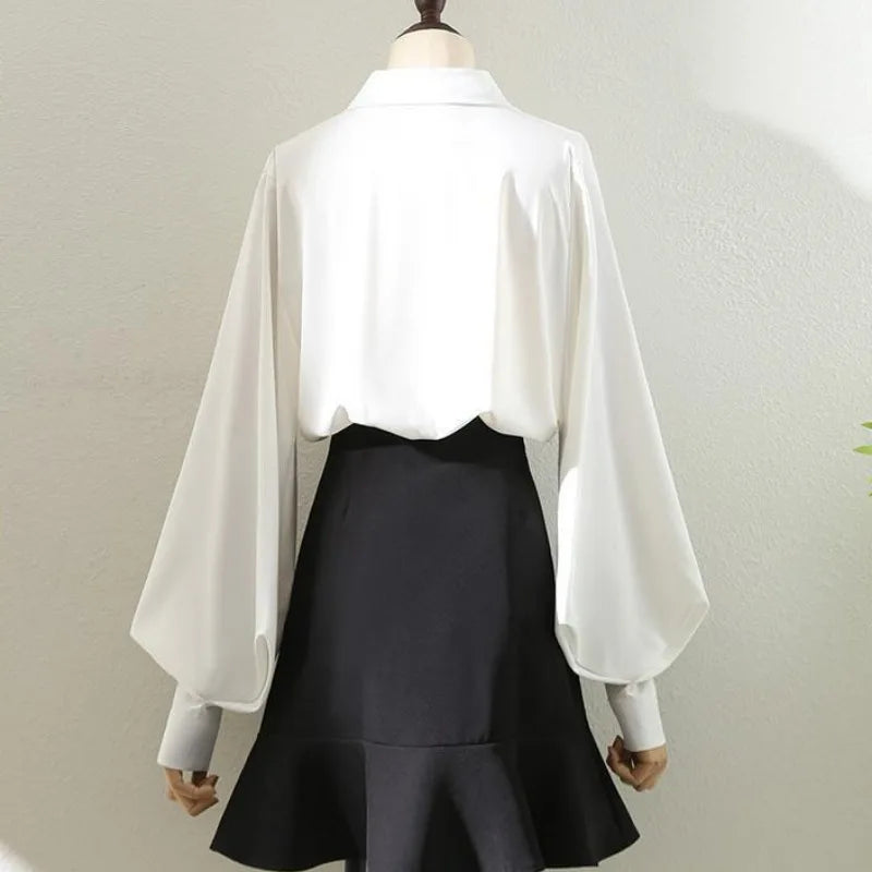 Blouse Tops Women White Black Long Sleeve Autumn Winter Basic Chic Design Female