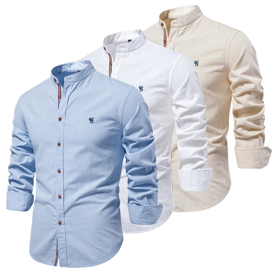 Chemise hommes couleur solide chemises de haute qualité bouton à manches longues vers le bas haut décontractés