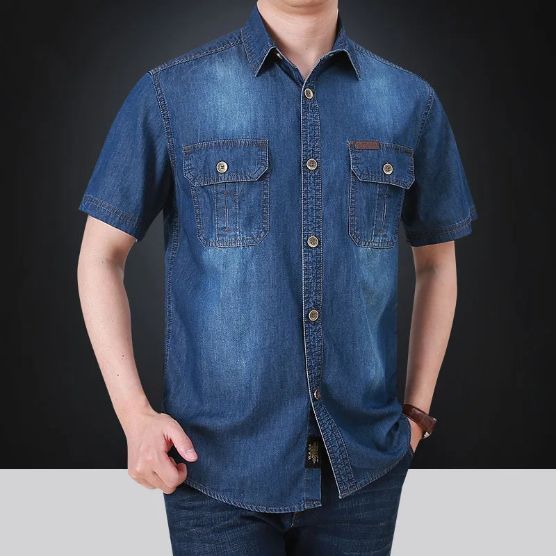 Men's denim jeans shirt vasual vhemise blue washed