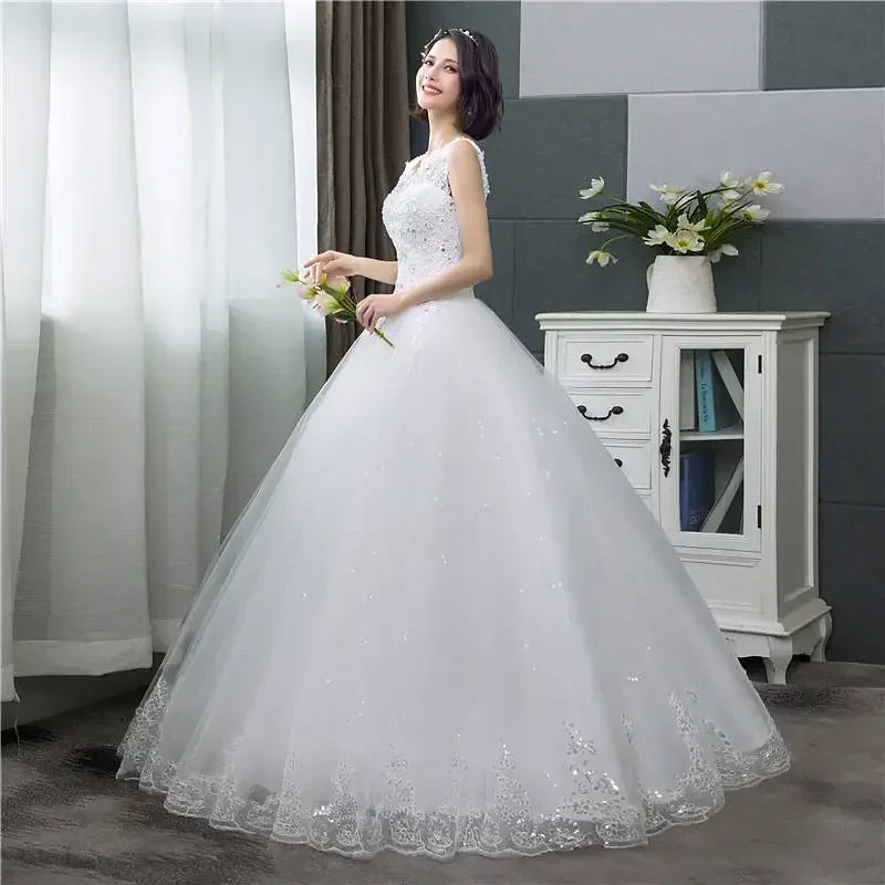 Robes de mariée blanc pur col en V avec des paillettes sans manches longueur au sol grande taille