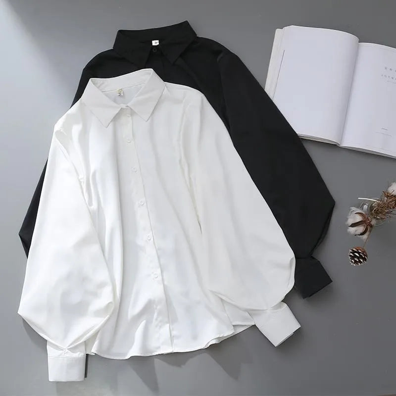 Blouse Tops Women White Black Long Sleeve Autumn Winter Basic Chic Design Female