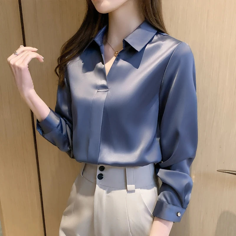 Women's long sleeve satin shirt