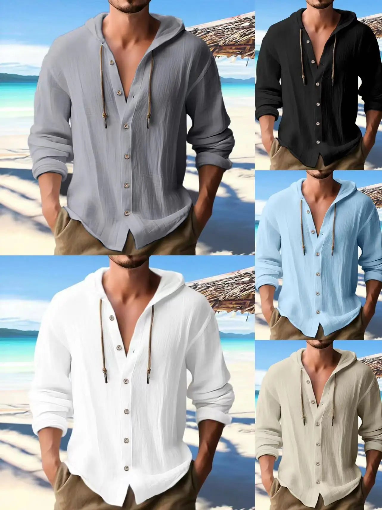 Summer linen shirt streetwear long sleeve men's clothing