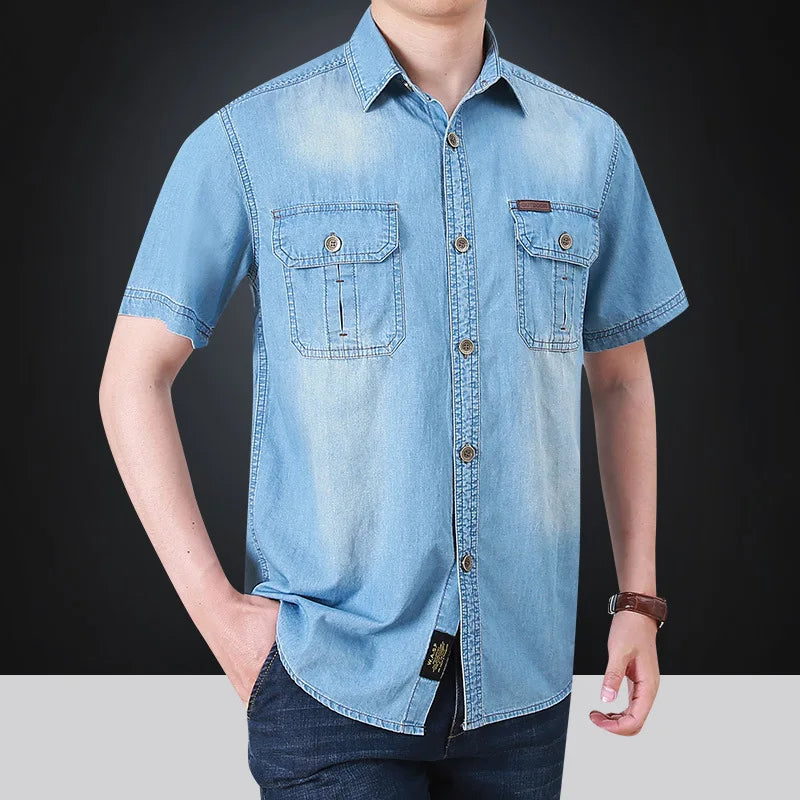 Men's denim jeans shirt vasual vhemise blue washed